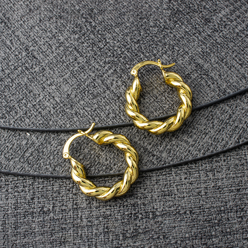 Silver 925 Jewelry Twisted Hoop Earrings for Women