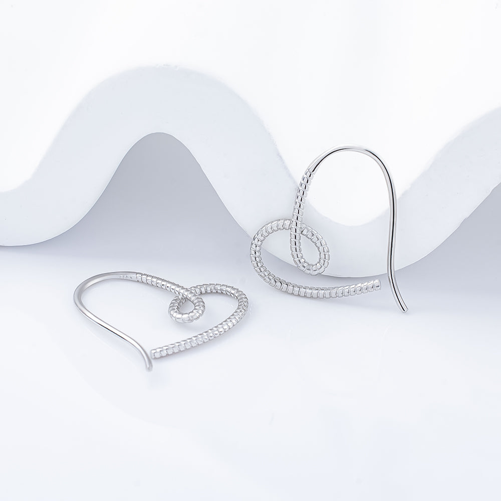 925 Sterling Silver Sweet Love Heart Hoop Earrings for Women Teens Open Hoop Earrings S925 Silver Twist Love Line Earrings
