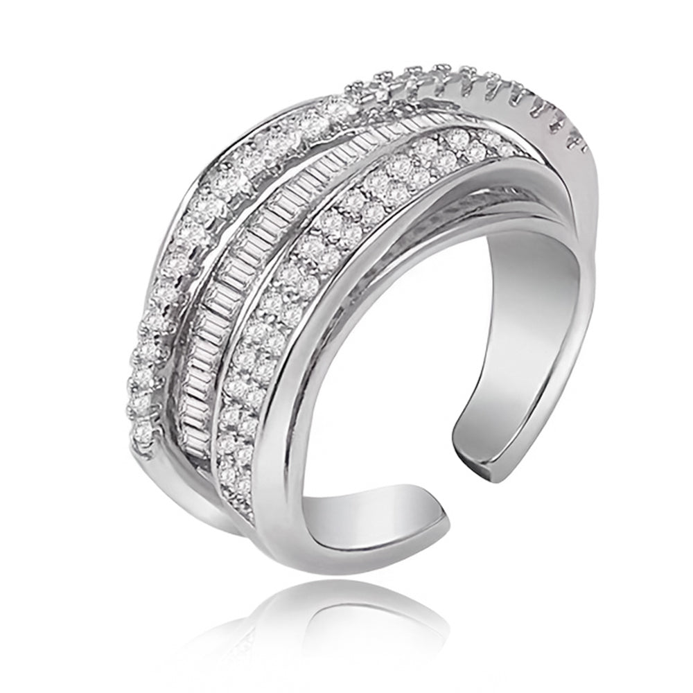 Rhinestone Geometric Ring for Women Vintage Style Open Finger Jewelry Platinum Color Elegant Design